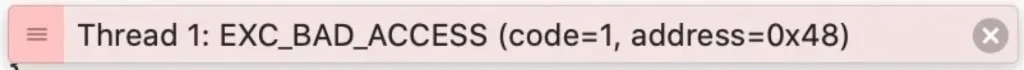 データ競合で起きたクラッシュ。Thread 1: EXC_BAD_ACCESS (code=1, address=0x48)